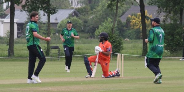 Vikram Singh is bowled by Mark Adair (CricketEurope)