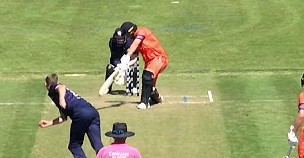Max O'Dowd is bowled by Brendan McMullen (ICC tv) (ICC tv)