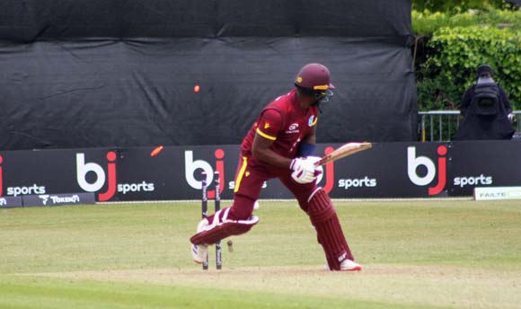 Liam McCarthy gets his revenge as Matthew Forde is bowled (CricketEurope)