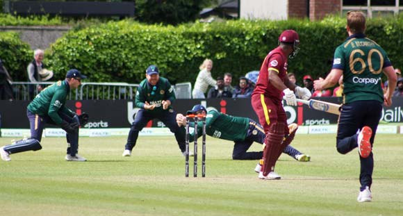 Lewis is caught at second slip by Balbirnie (CricketEurope)