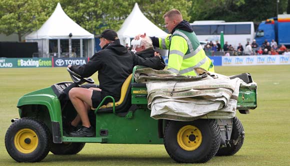 The injured cameraman is taken away for medical attention (CricketEurope)