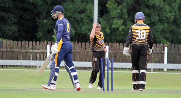McCusker walks away from his shattered stumps (CricketEurope)