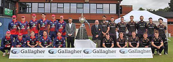 The teams with the Gallagher Senior Challenge Cup (CricketEurope)