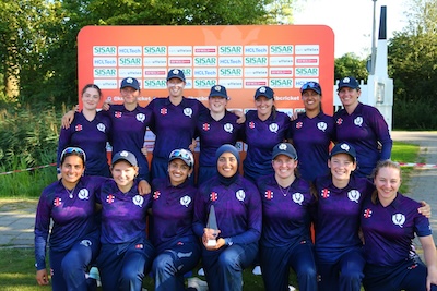 Scotland's squad with the tri-series trophy