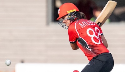 Natasha Miles batting during the Hong Kong run chase