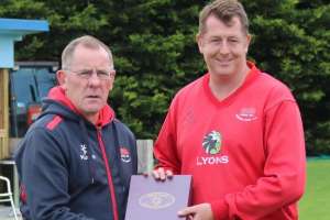 Greg Thompson gets the Man-of-the-Match award from Alan Waite