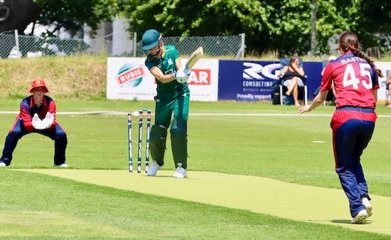 Olivia Bastin bowls a Guernsey batter